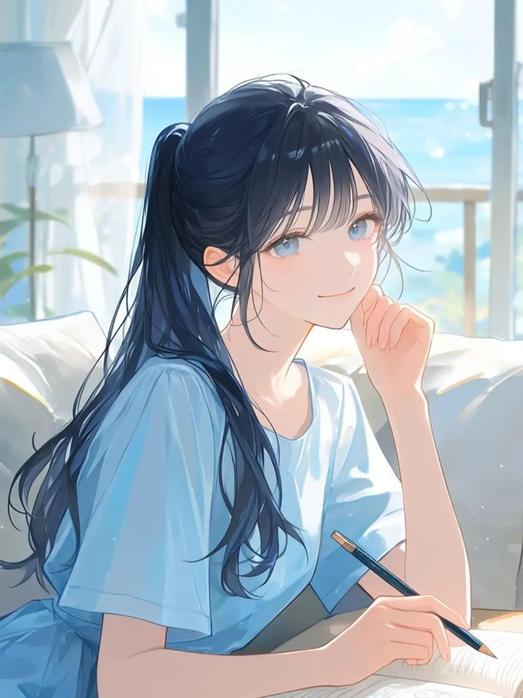 light.blue.kailan의 Sunlit Study Session by the Coast