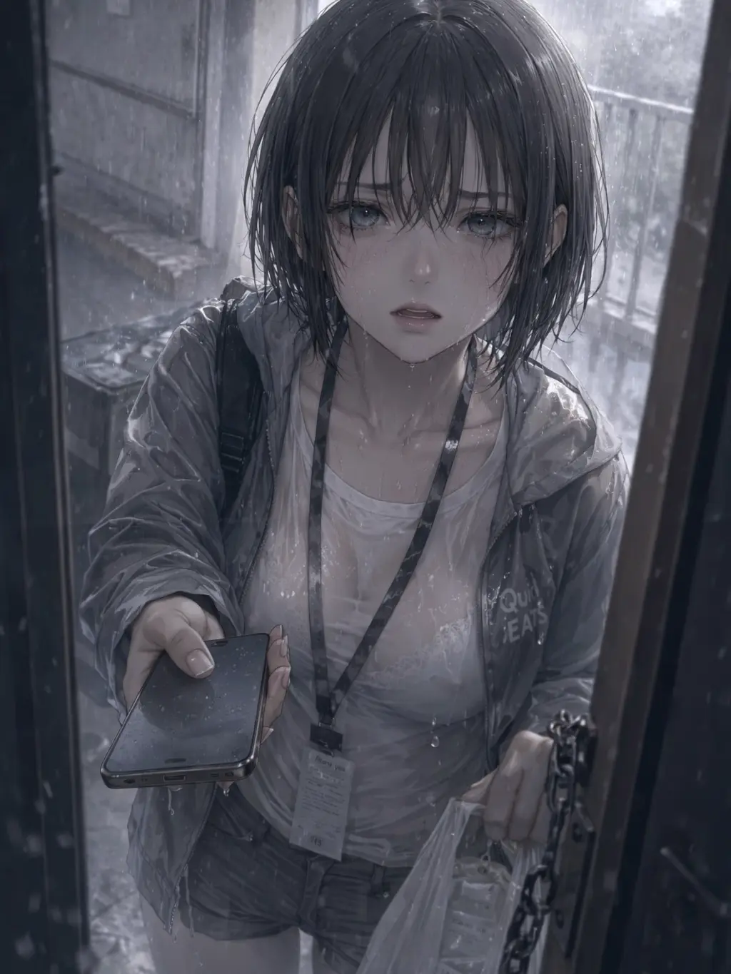 LoudKagu7309의 ゲリラ豪雨に降られた配達員少女