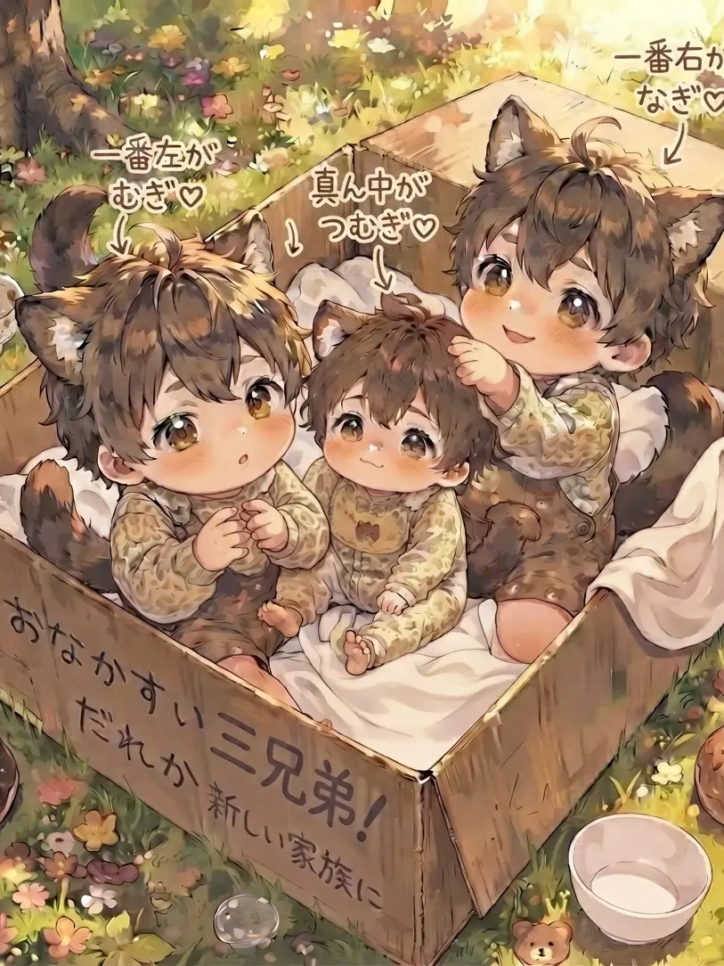 MOMOSAKUKIMI의 三兄弟赤ちゃん拾いました。