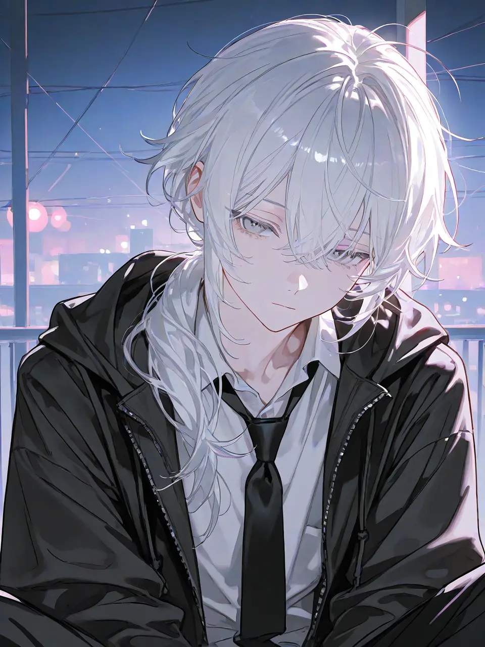 Pandamochi39의 Night Rooftop and the White-Haired Youth