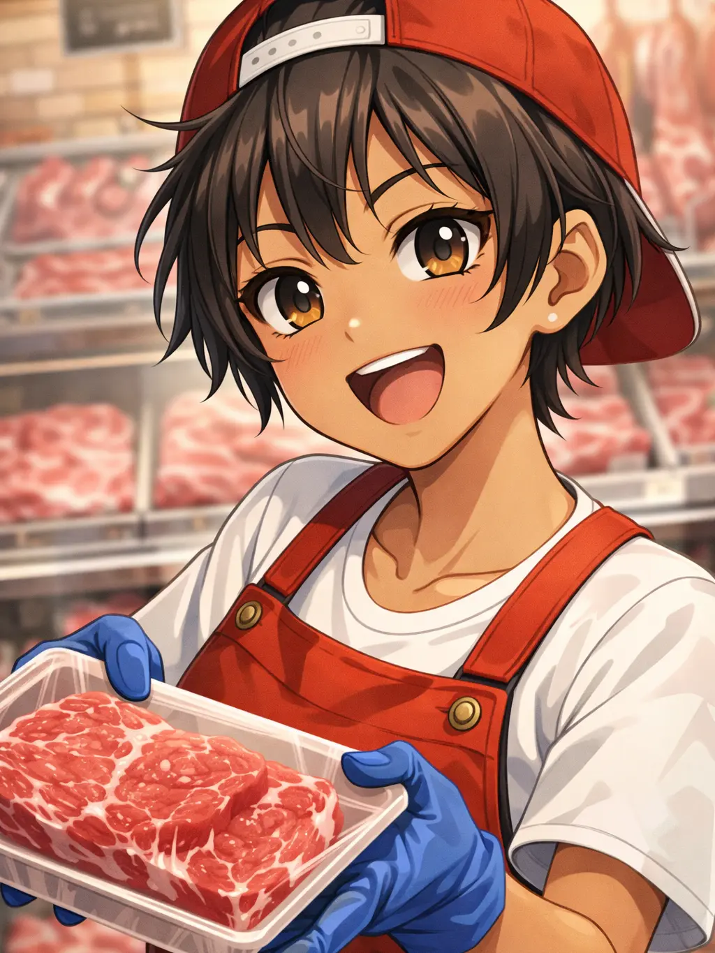 PurelyGrass4380의 スーパーの精肉コーナーの女の子