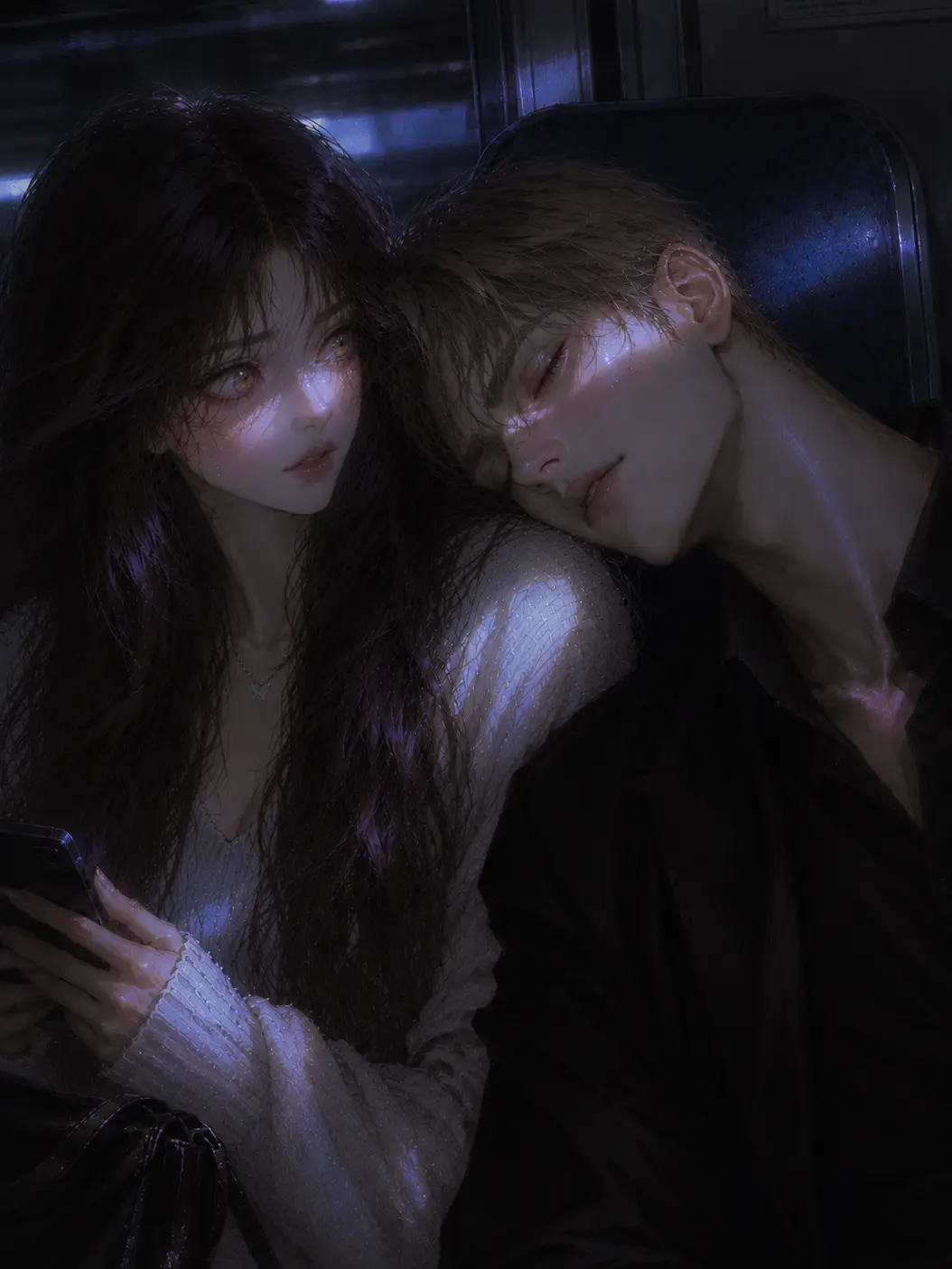 LoudLime0494의 He fall asleep on your shoulder... (๑•﹏•)