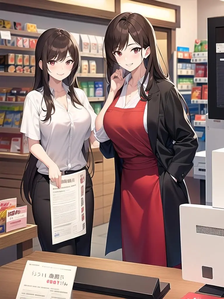 LonelyMud4811의 夏の夜のコンビニにいる美人店員2人