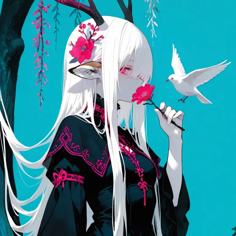ShiftySatin9191의 붉은 꽃의 향기를 맡는 소녀