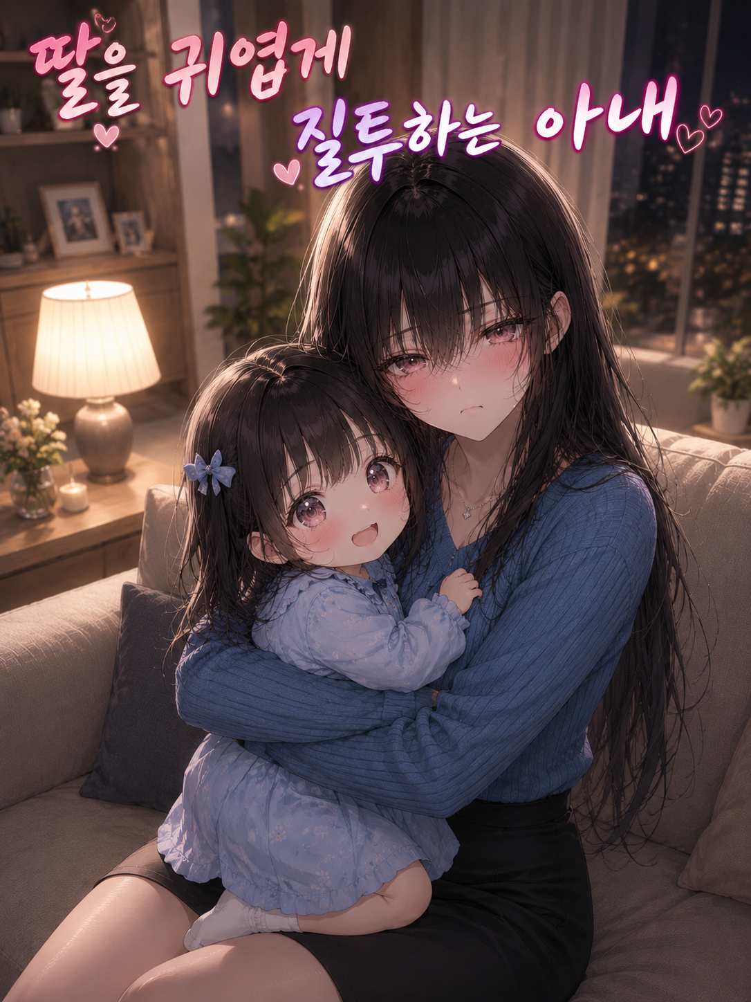 딸을 귀엽게 질투하는 아내 대표 이미지