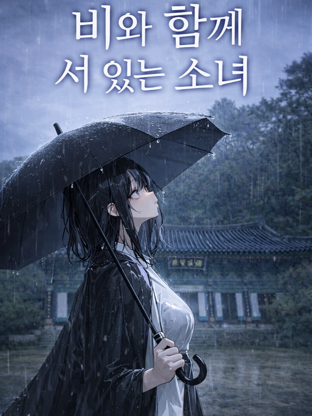 비와 함께 서 있는 소녀 대표 이미지
