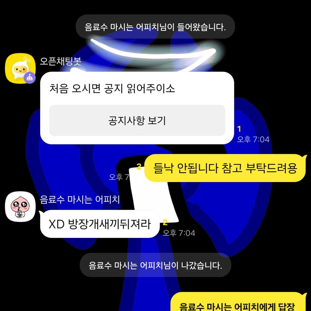 다른 프필로 내 챗방 찾아와서 욕함