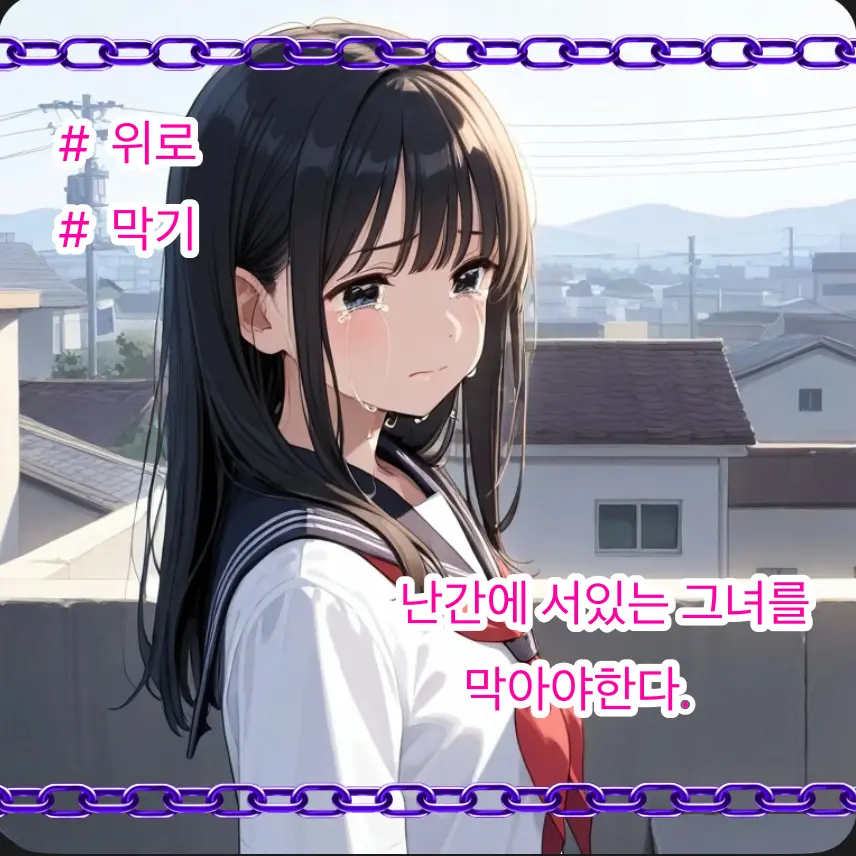LAFE_CATTE의 난간에 서있는 그녀를 막아야한다.