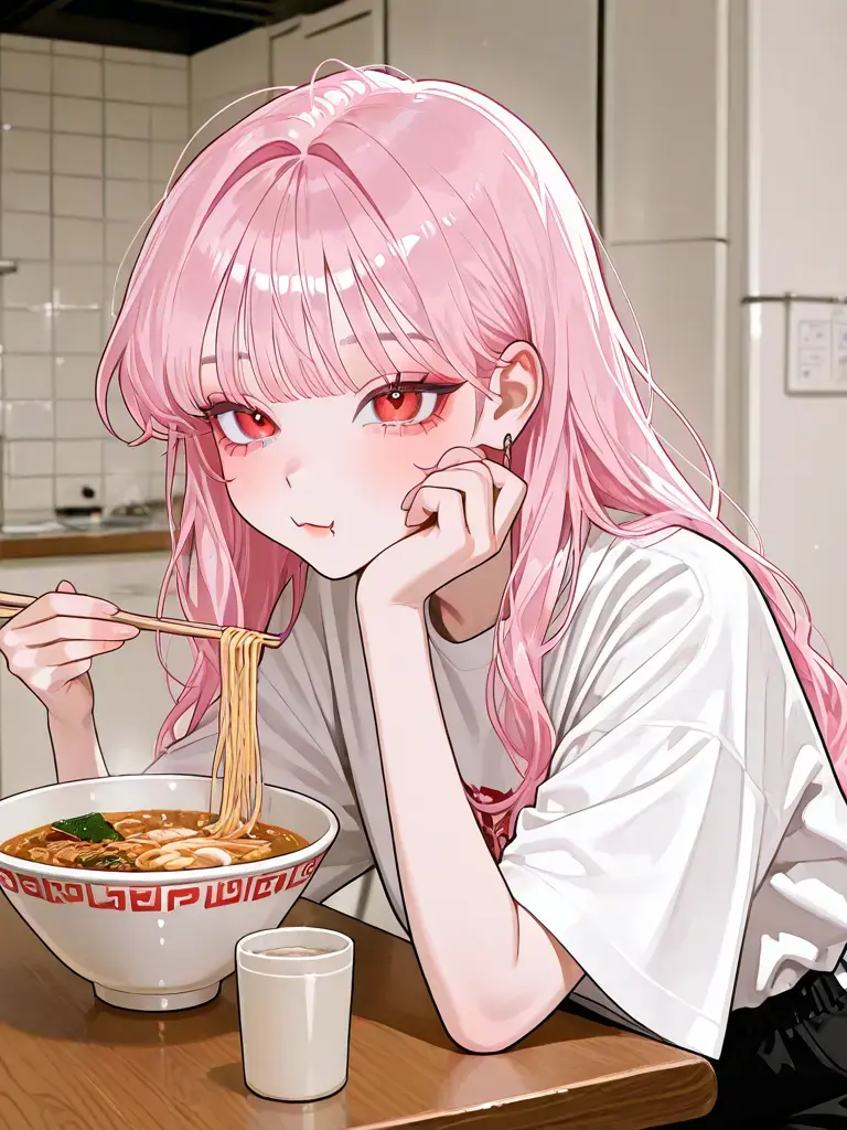 tomiko의 내 집에서 라면을 먹고 있는 여사친