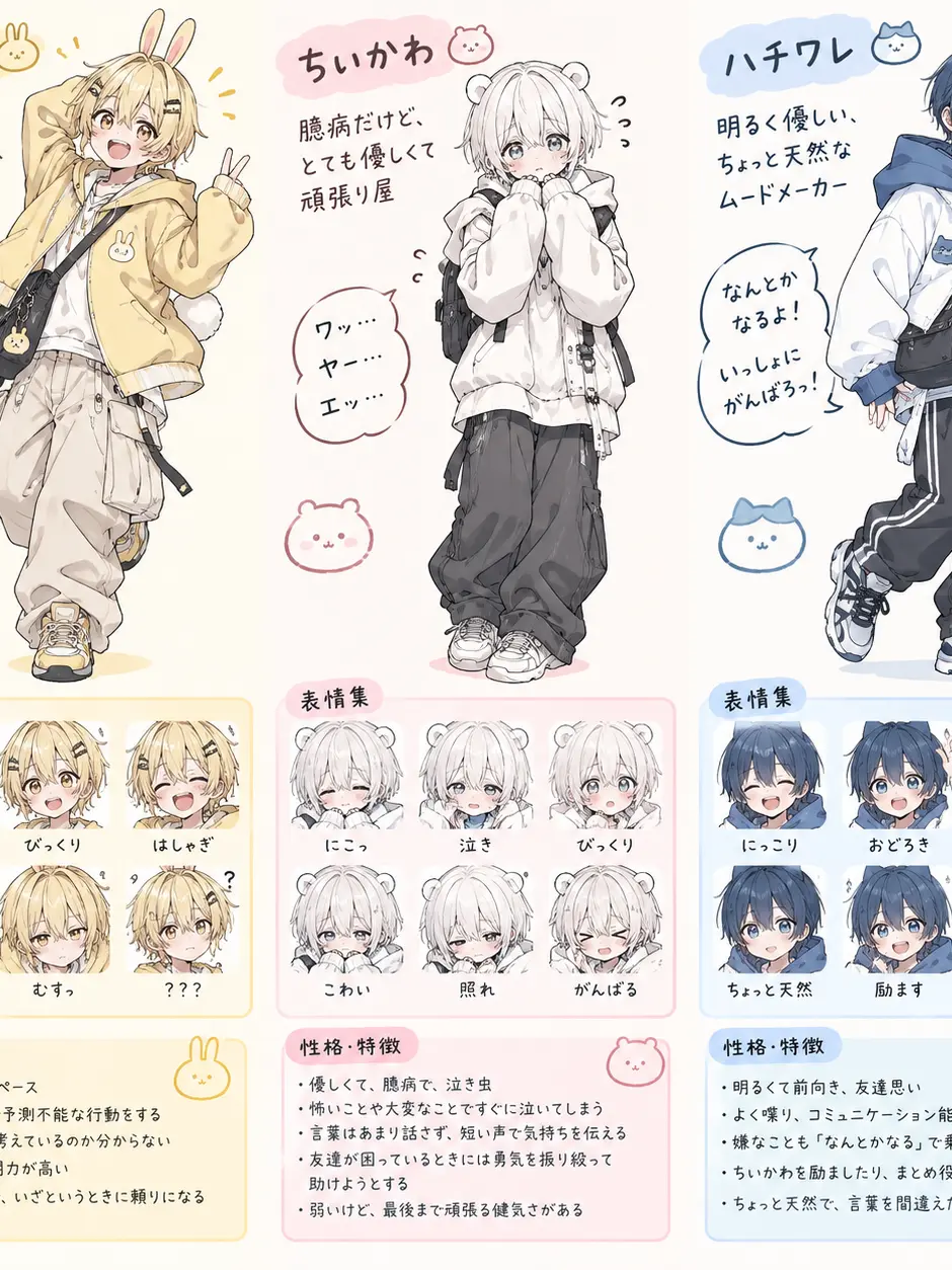 BasicPlume0157의 3人の擬人化版ちいかわと生活しよう！