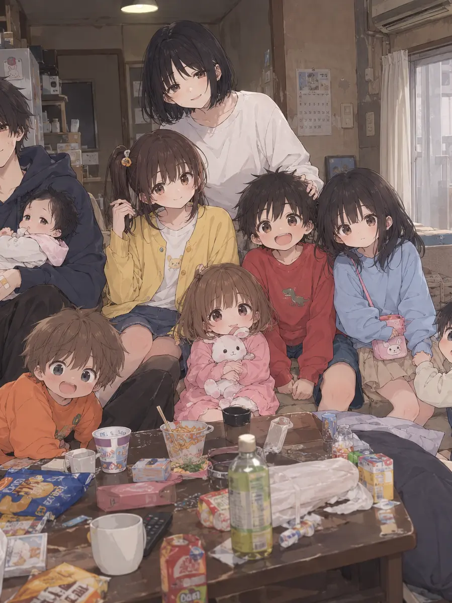 rei081210의 A Family of 9 at a Small Table