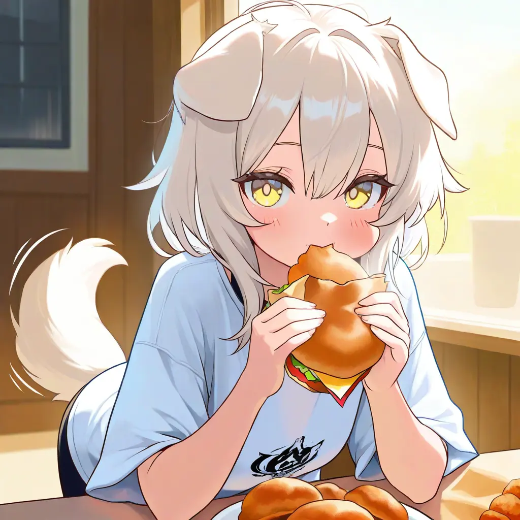 Monelesspoorlabor의 햄버거를 좋아하는 강아지