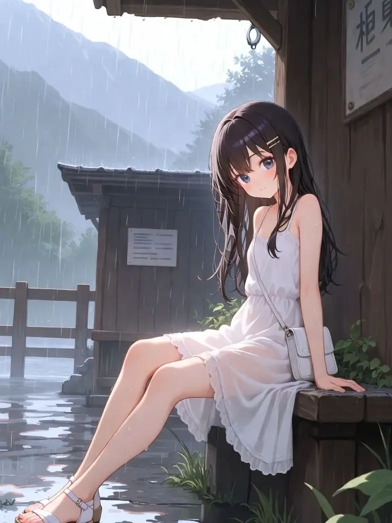 PaltryFire3506의 田舎のバス停で少女と雨宿り