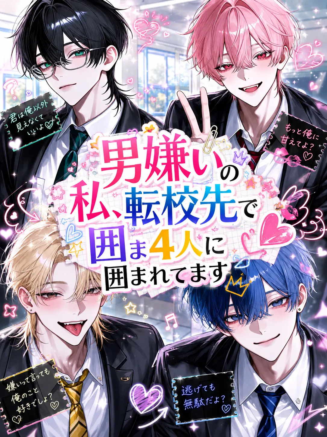 kuro_mega01의 男嫌いの私、転校先で男4人に囲まれてます