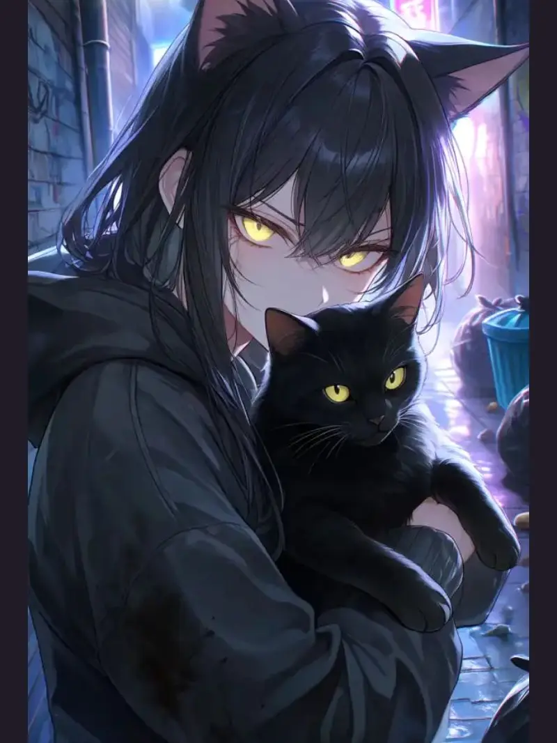 CherryBroth3108의 汚い白猫ちゃん見つけた黒猫ちゃん
