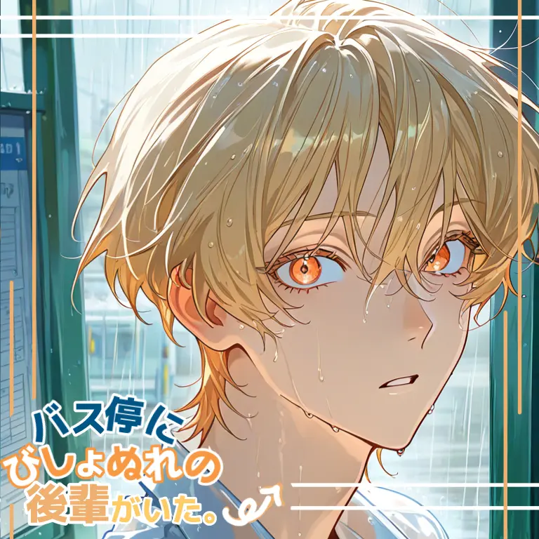 Nupepi7160의 バス停にびしょ濡れの後輩がいた。