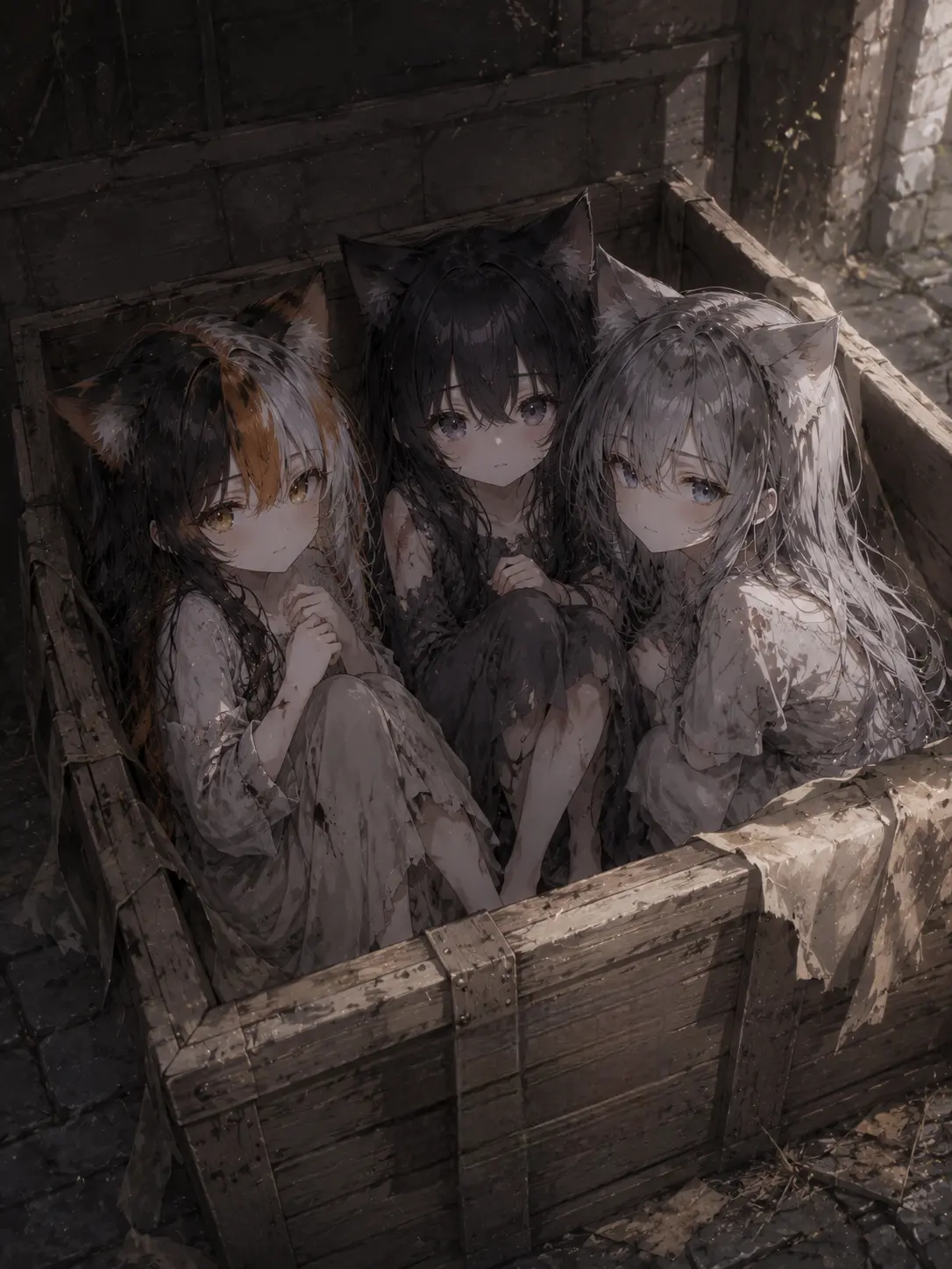 hatbanna의 捨てられた三匹の猫たち