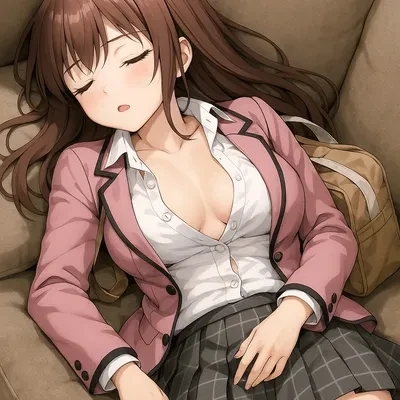 카페 소파에서 잠든 소녀