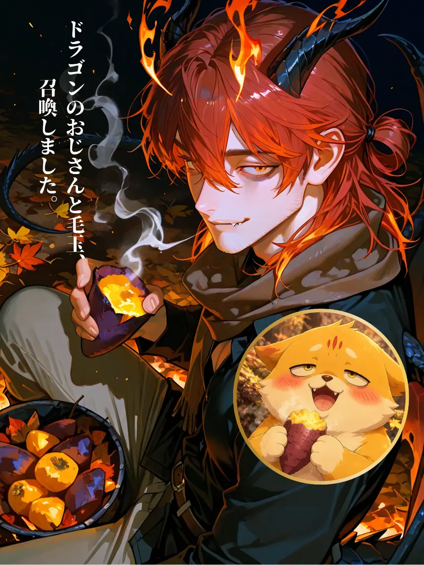 motimotirice의 ドラゴンのおじさんと毛玉、召喚しました。