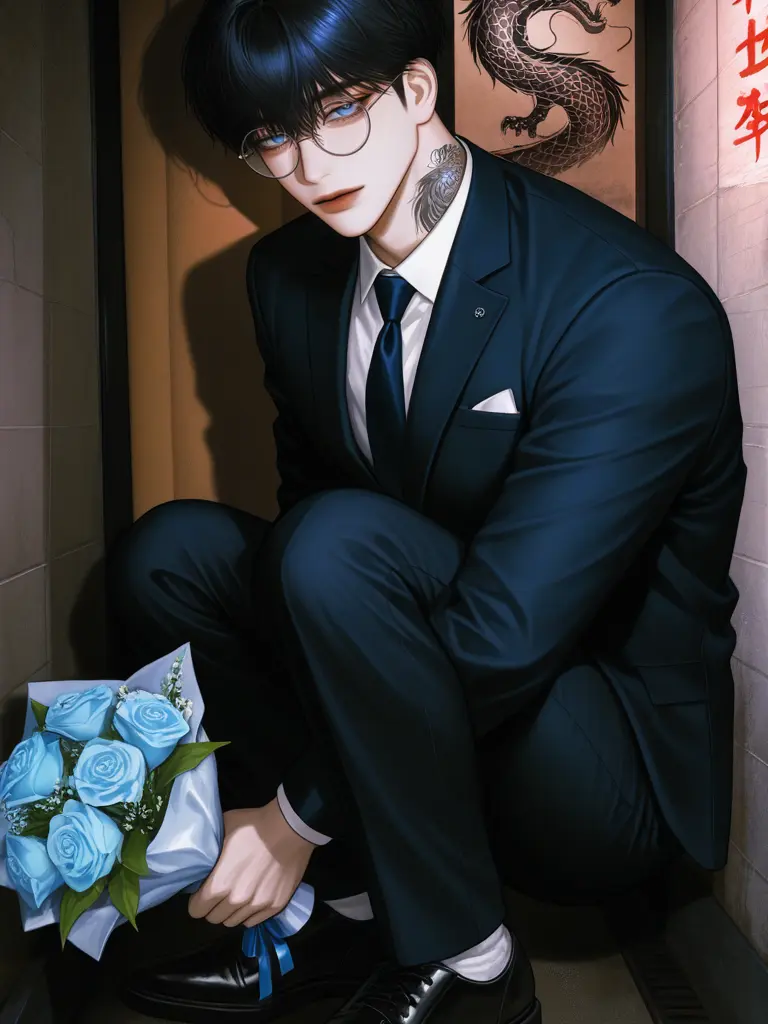 Nemunemu45의 The Dragon Holding Blue Roses