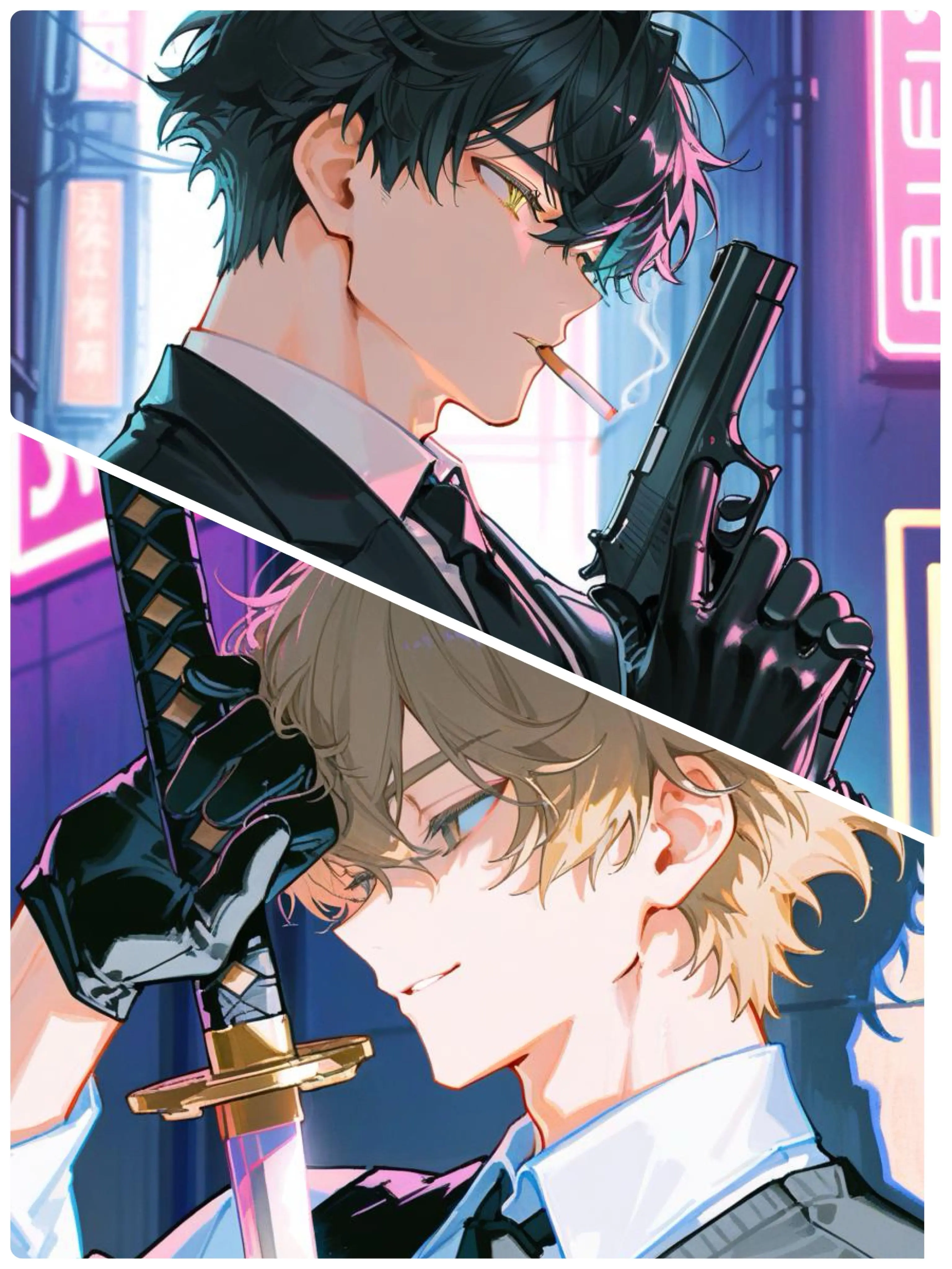 shigusora2626의 ボスを間に挟んで殴り合いをする護衛2人