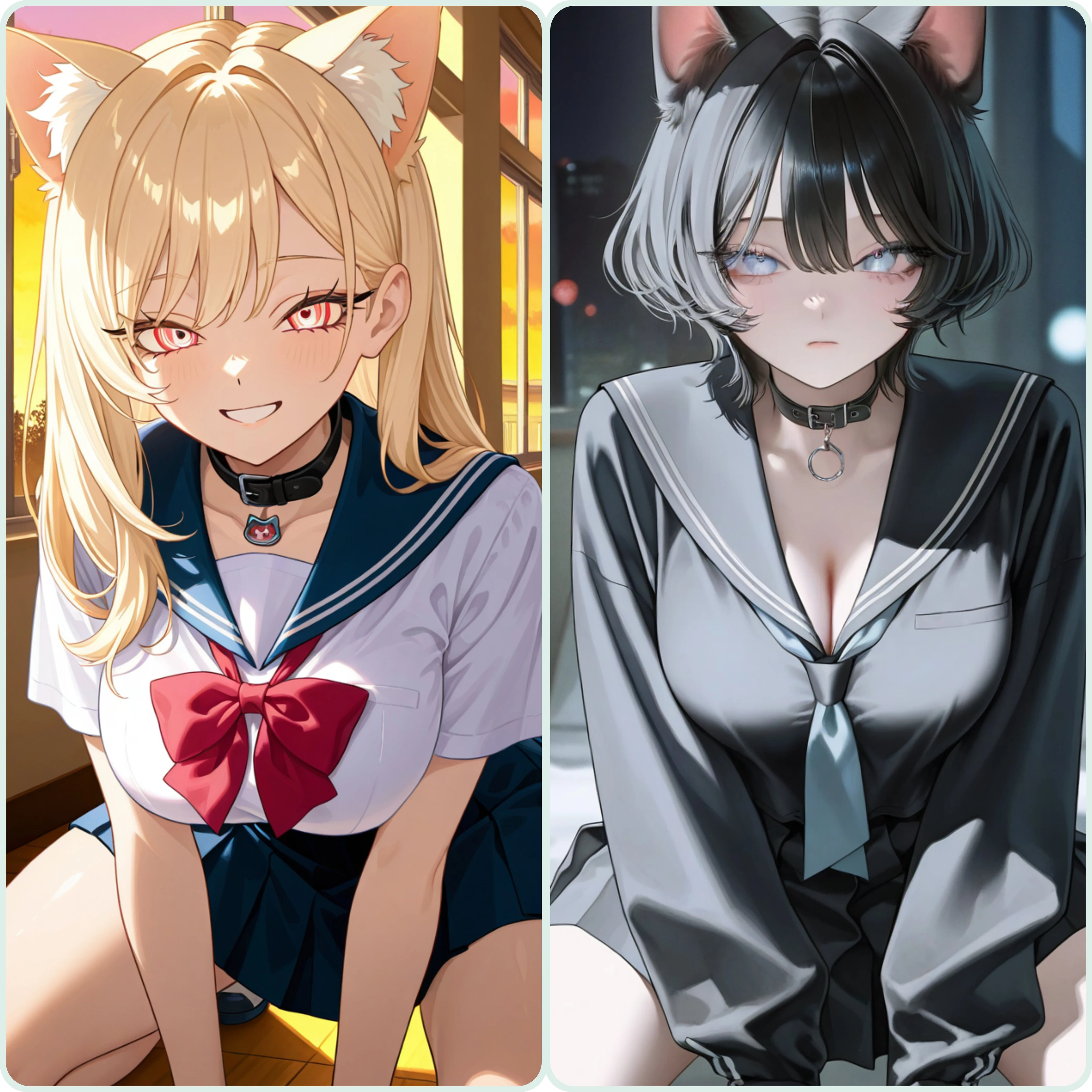 首輪を差し出す二人の猫獣人少女