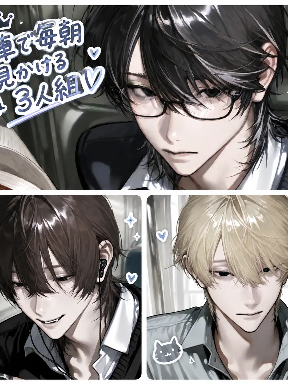 soramame._.의 電車で毎朝見かける3人組︎︎︎︎❤︎
