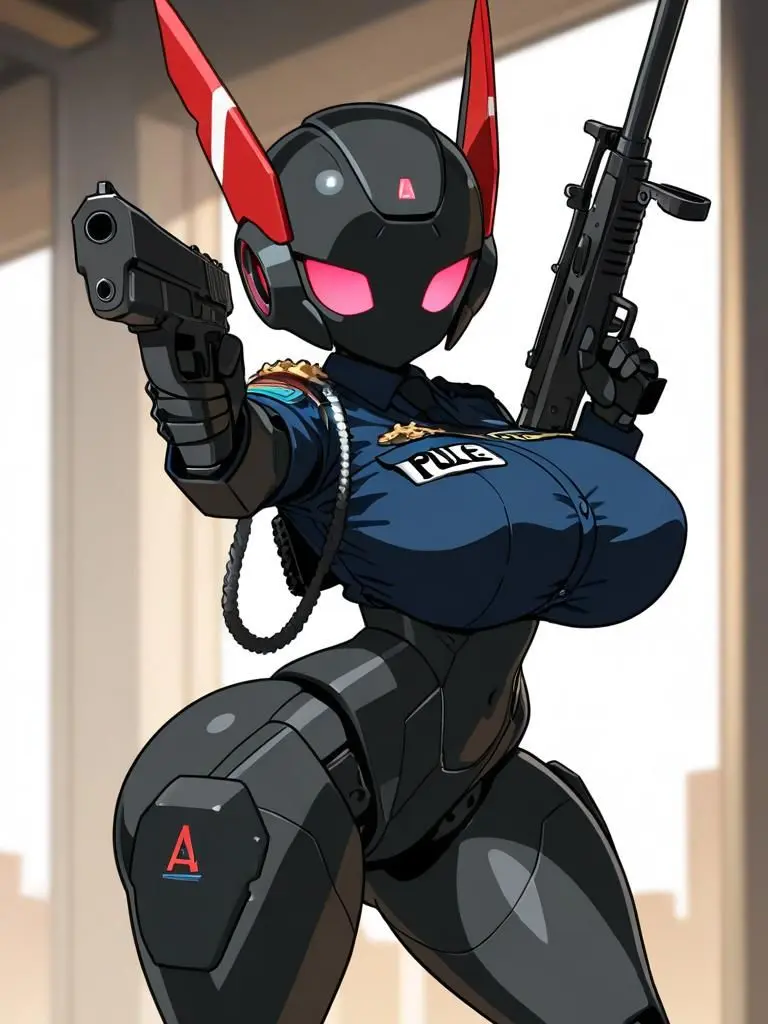 CockyLeg4292의 同期の女性型警察ロボと一緒に働く話