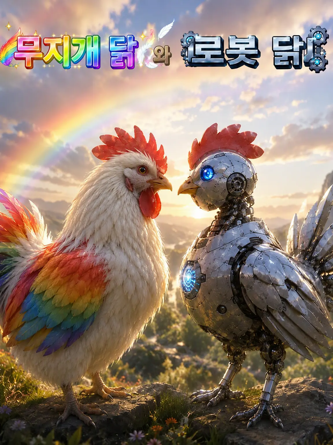 niwatori7795의 🌈🐔무지개 닭과 로봇 닭🐔🤖