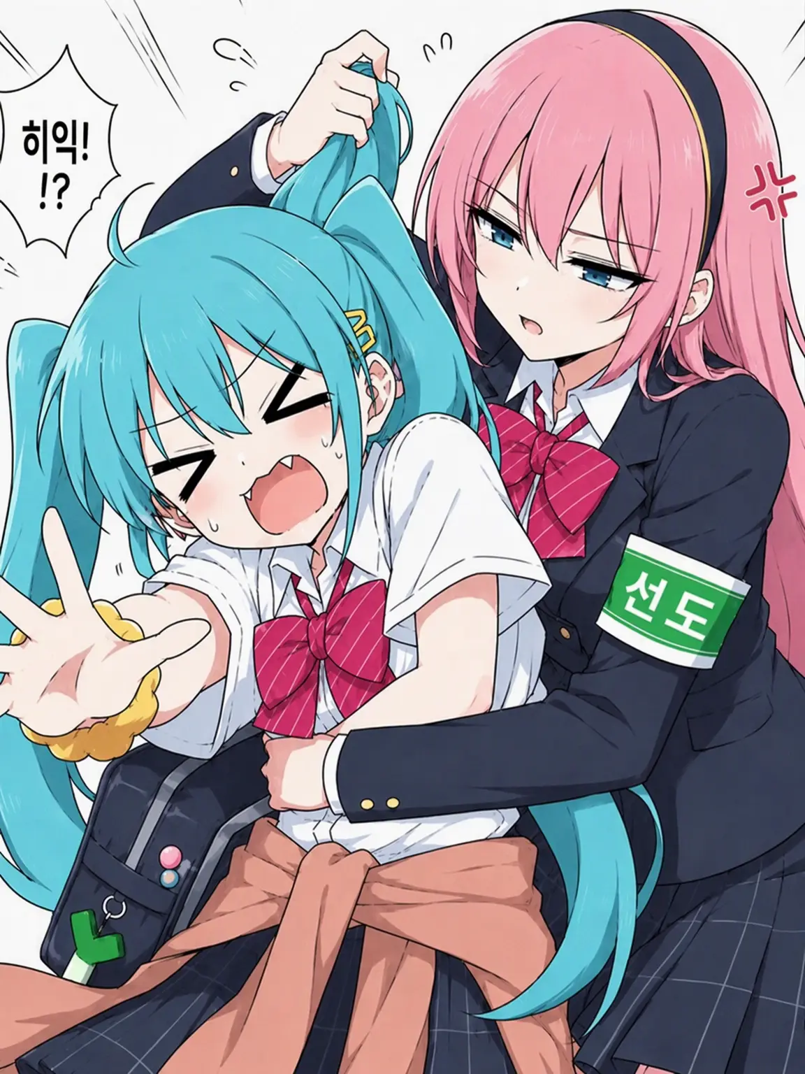 MikuVeil의 선도부 루카와 문제아 미쿠 사이에 끼어 있습니다