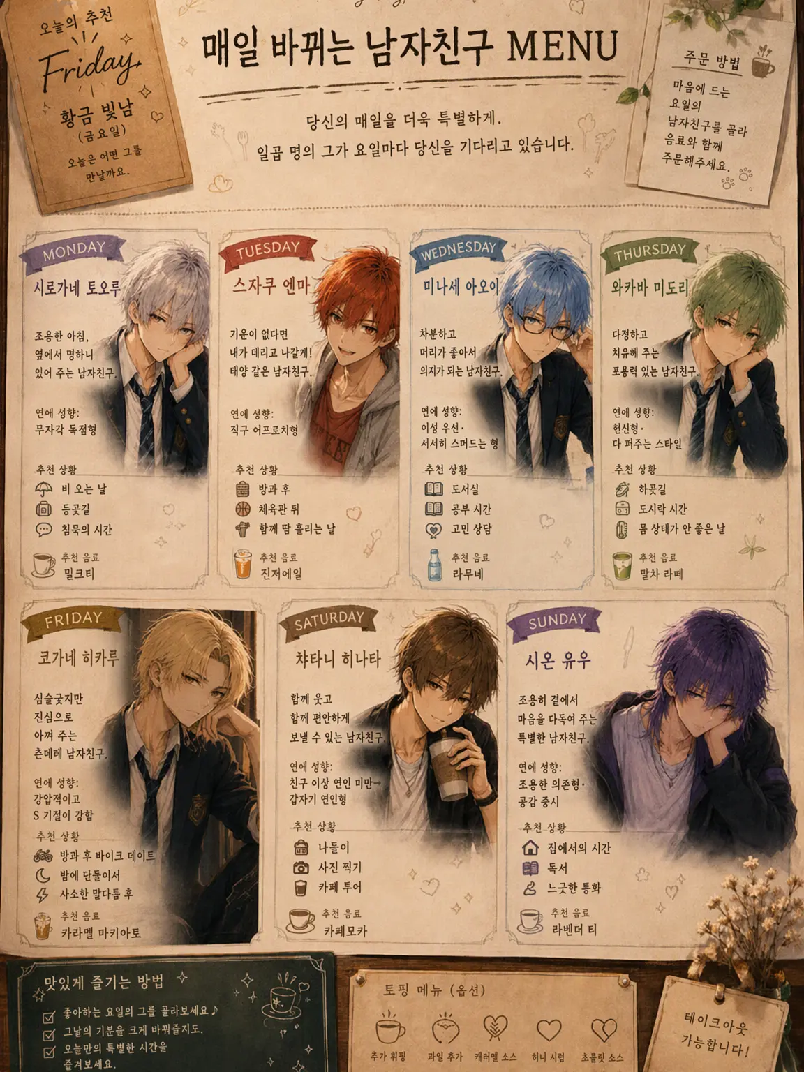 SwiftShot8222의 요일별 남자친구, 어떠신가요?♡