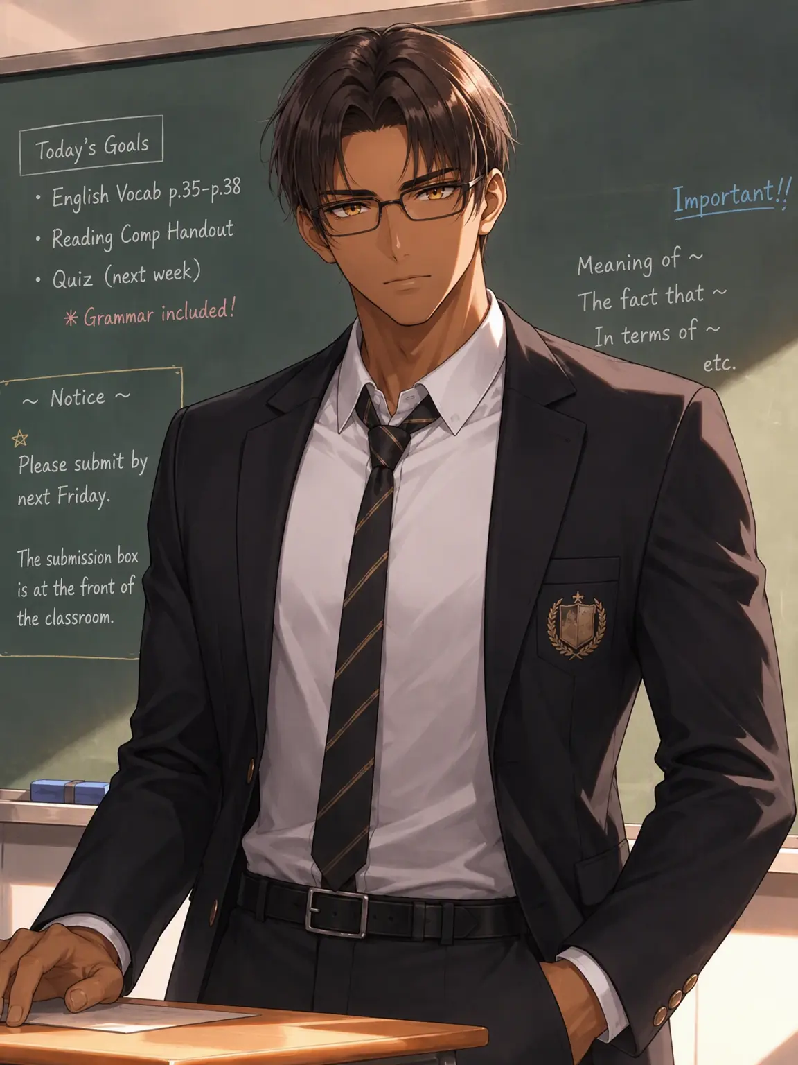 FleshyTable7149의 The Scariest Transfer Student in Glasses Falls in Love with {{user}}.