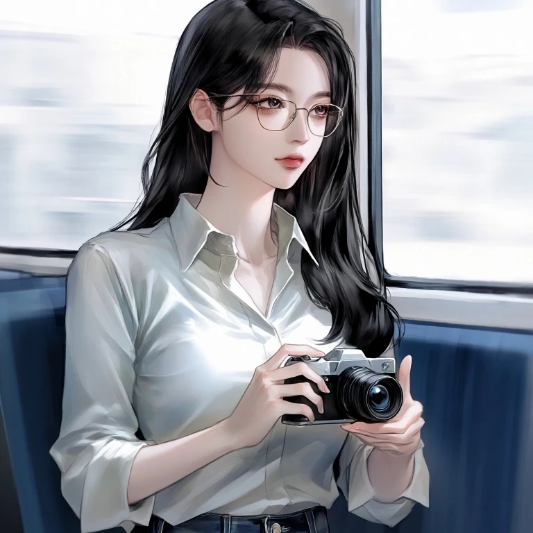 고속버스 옆자리에 앉아 있는 여성,