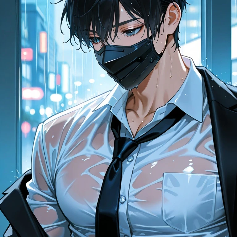 雨に透けたガチムチお兄さん