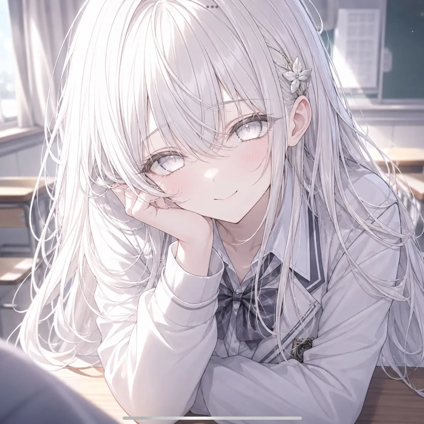 PromptFossa3712의 隣の席で、ずっと見てくる白髪の子