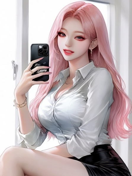 내 책상에 앉아 셀카를 찍는 일진녀 대표 이미지