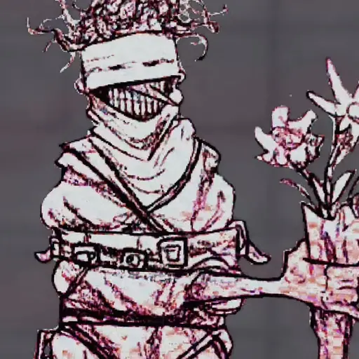 DXD의 an insane man holding a bouquet of flowers