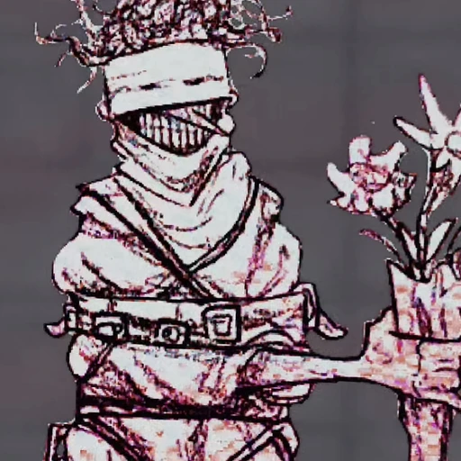 an insane man holding a bouquet of flowers