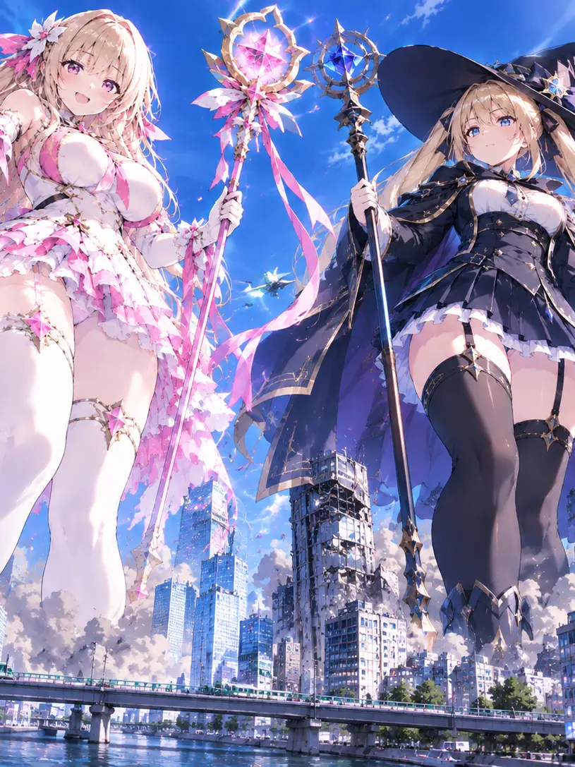 AbsurdAge7813의 二人の巨大娘の魔法決闘に巻き込まれる