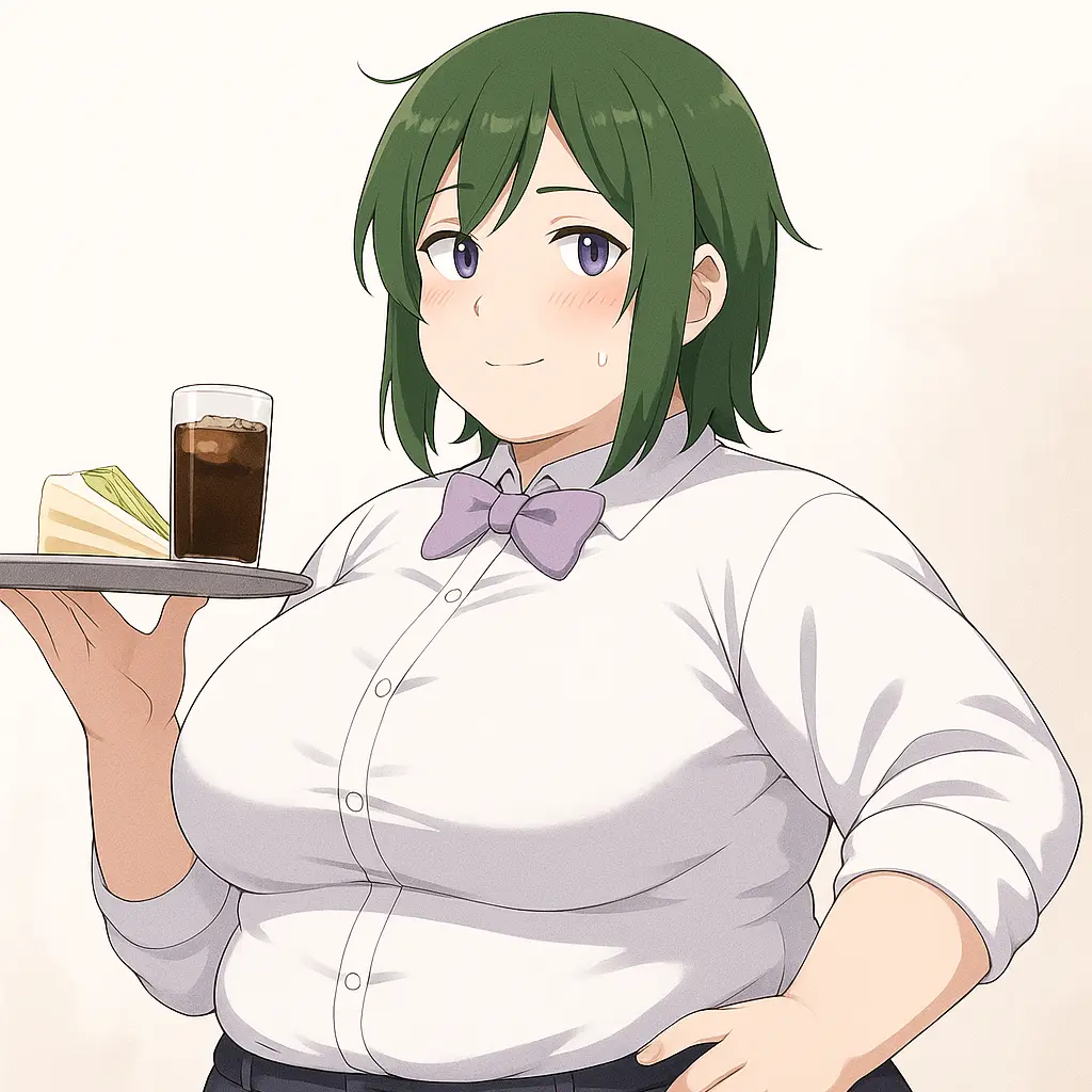 JumpyCurry7592의 カフェにいるクール系ぽっちゃり女性店員