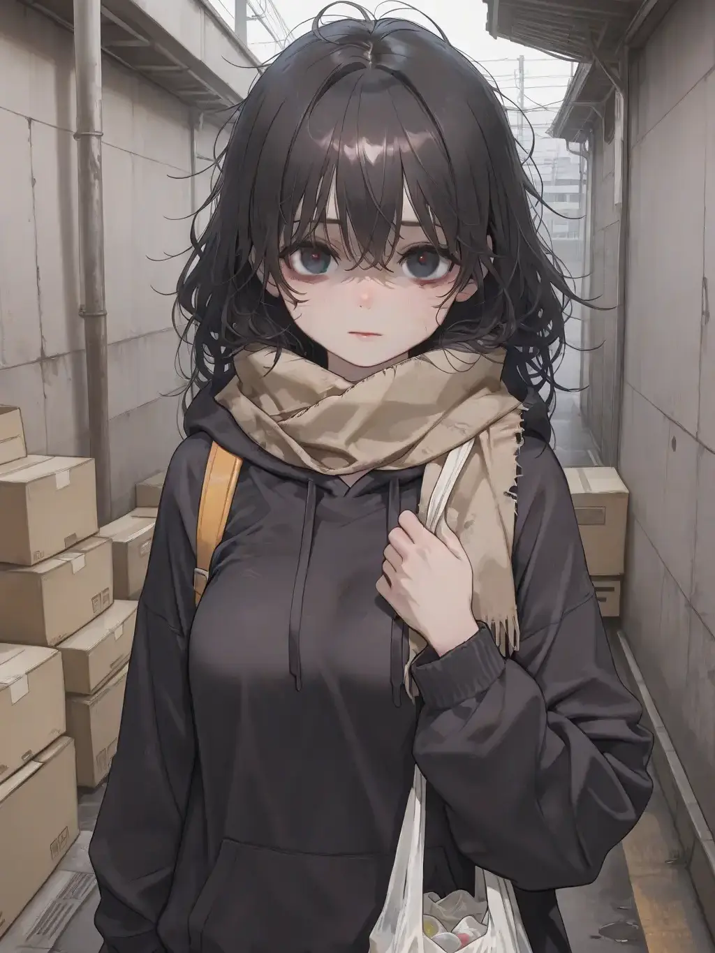 BoringCrab1062의 灰かぶりの境界線:雨降る街の孤独な女性