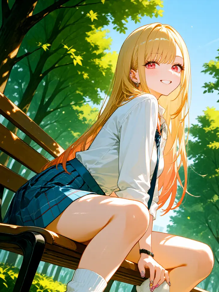 MustyLid8909의 ベンチに座っているギャル