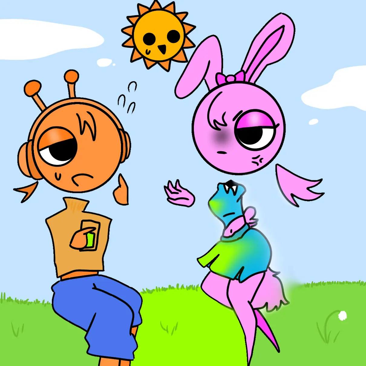 689123의 핑키의 치마에 음료를 쏟은 오렌...