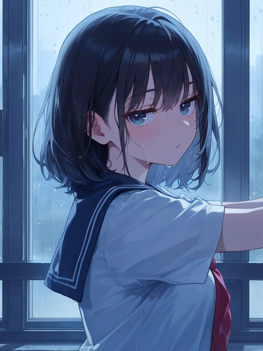 TaquSynthV의 雨の日の窓際、全身濡れたクーデレな彼女