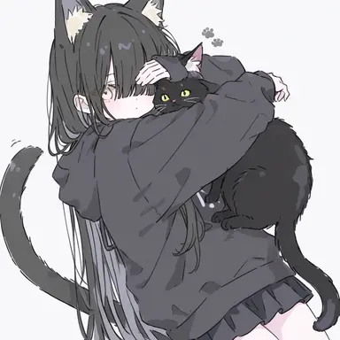 生魚にかぶりついてるクロネコちゃん - zeta