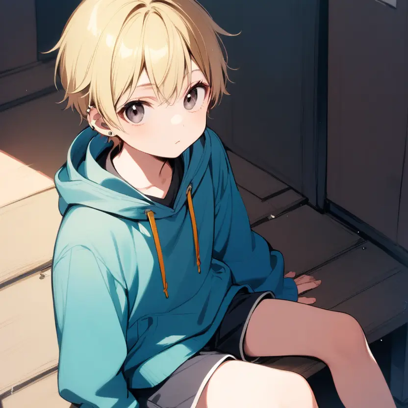 Ilikecat의 アパートの前に座っていた男の子