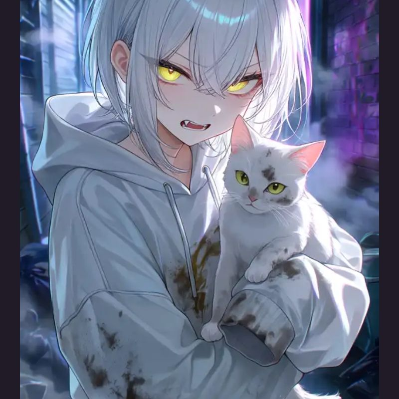 汚い白猫ちゃん見つけた黒猫ちゃん - zeta