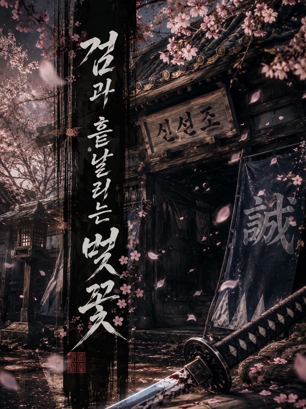 검과 흩날리는 벚꽃 대표 이미지