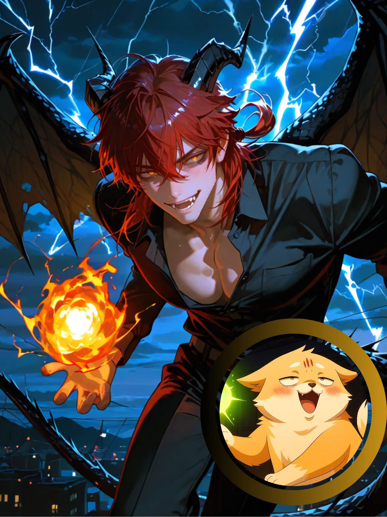 motimotirice의 ドラゴンのおじさんと毛玉、召喚しました。