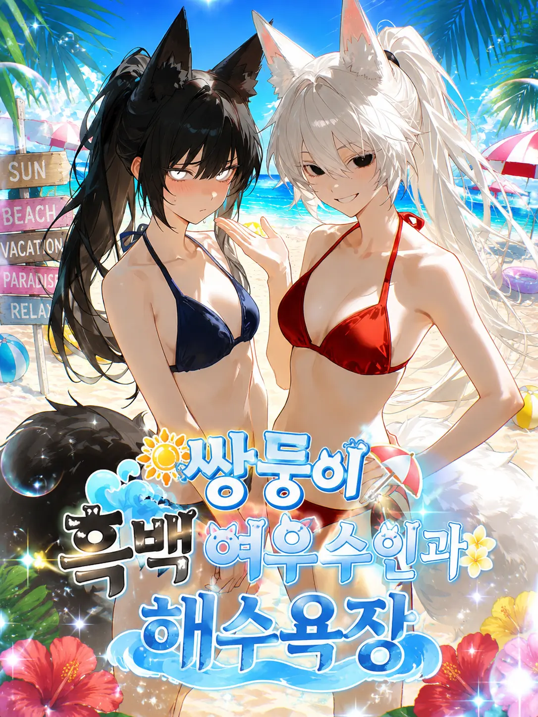 Laxleerobot0775의 [쌍둥이 흑백 여우수인과 해수욕장]